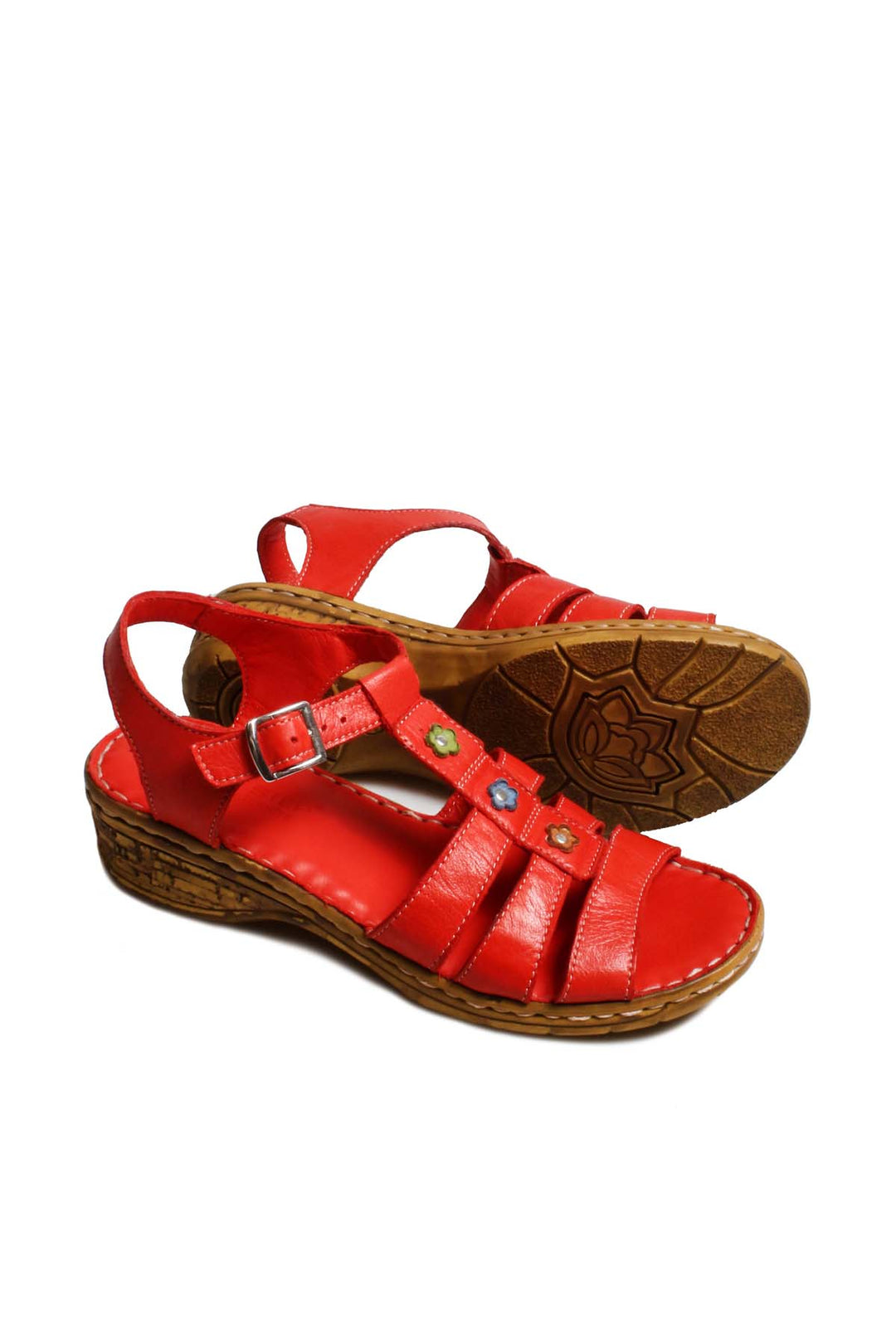 FST Genuine Leather Women's Block Heel Sandal 799ZA2627 Red - Lake Forest