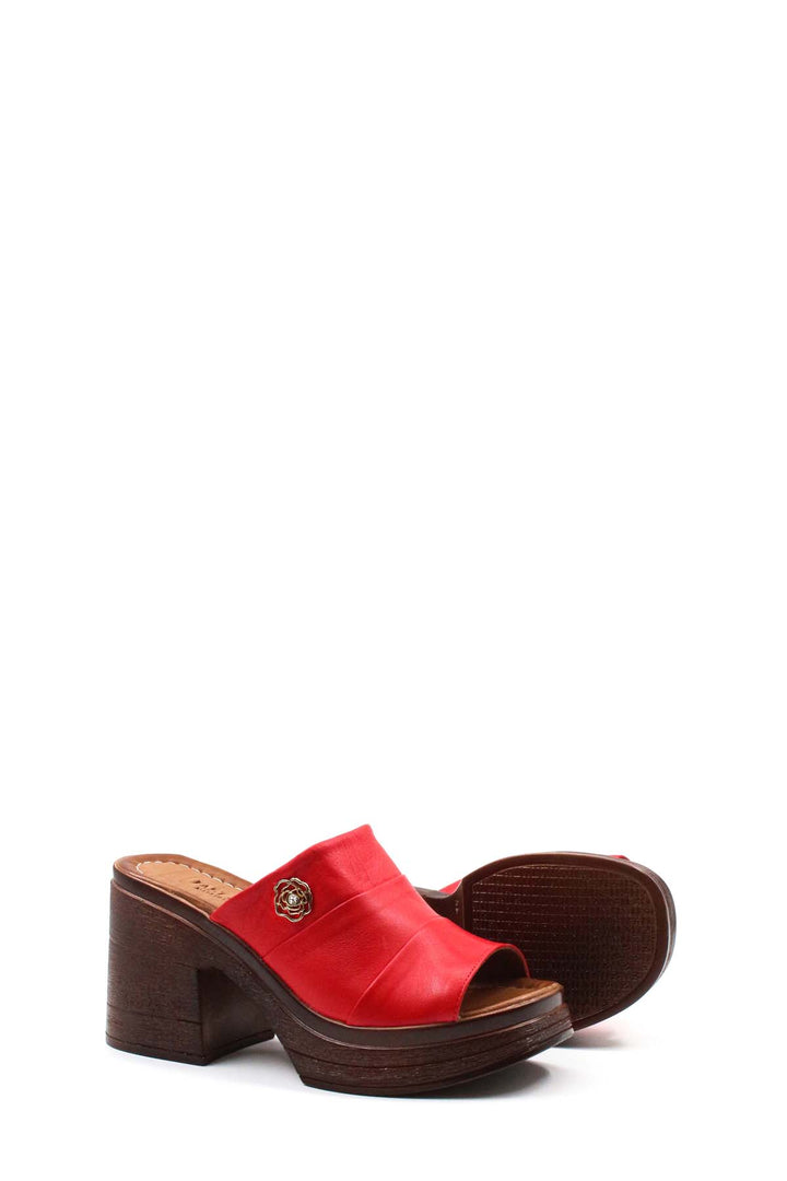 FST Genuine Leather Women's Flat Slippers 124ZA5171 Red - Fayetteville