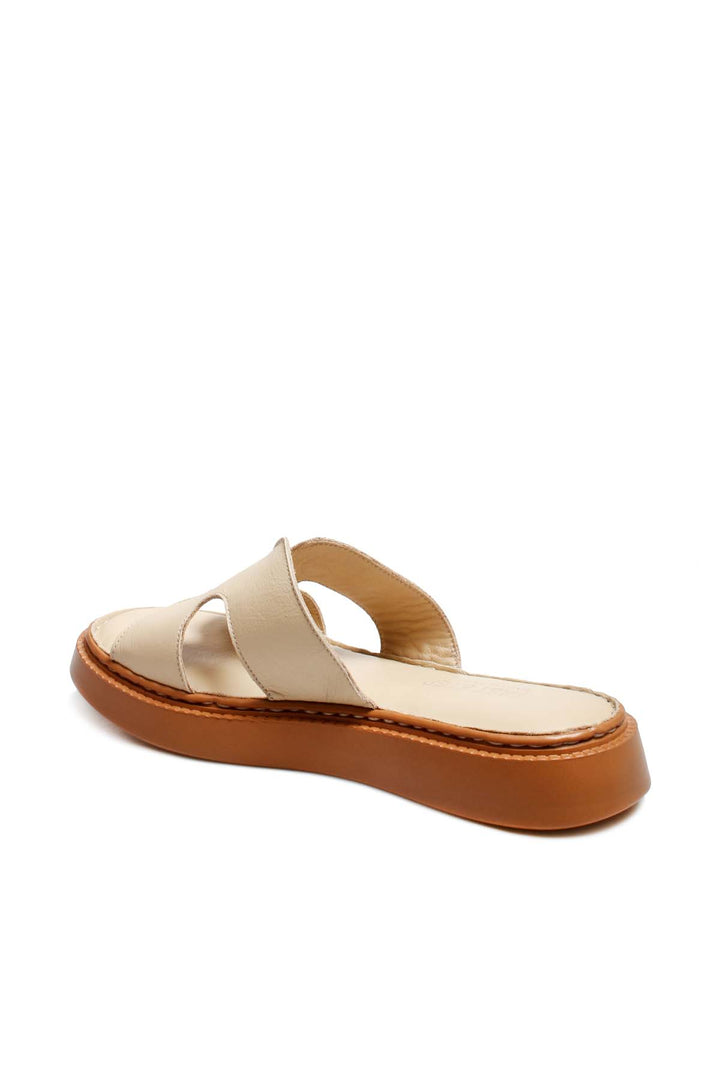 FST Genuine Leather Women's Flat Slippers 621ZA858 Beige - Amiens