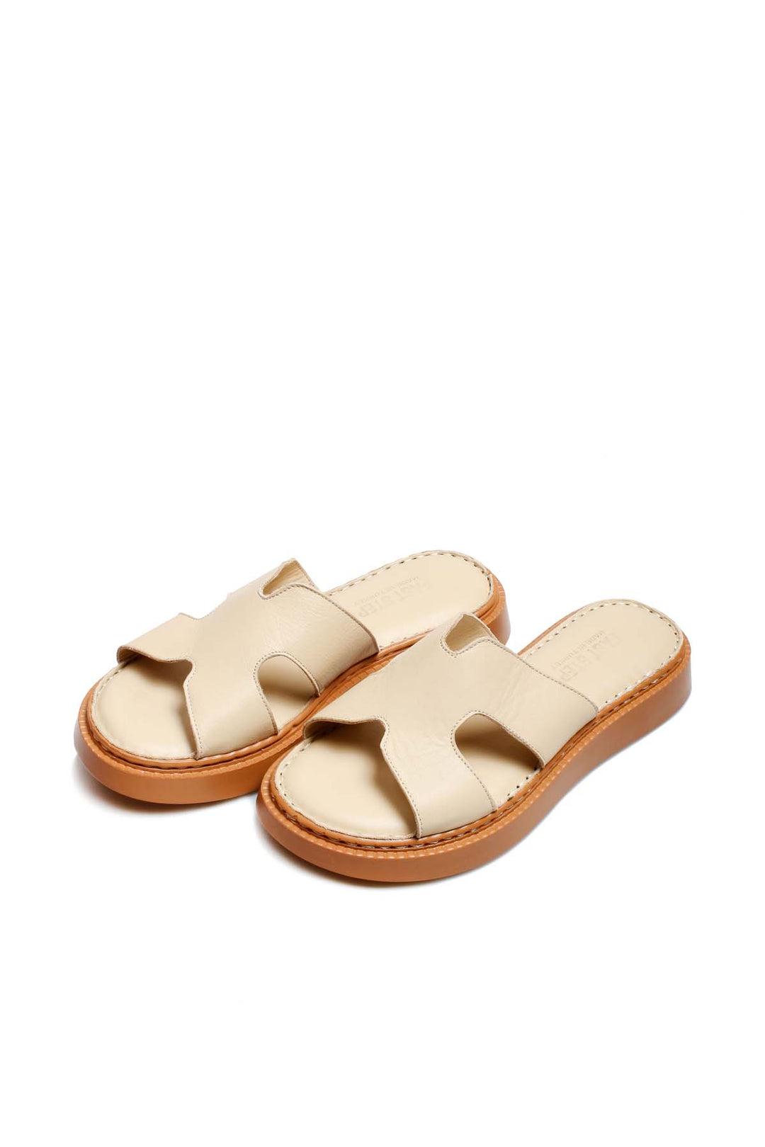 FST Genuine Leather Women's Flat Slippers 621ZA858 Beige - Amiens