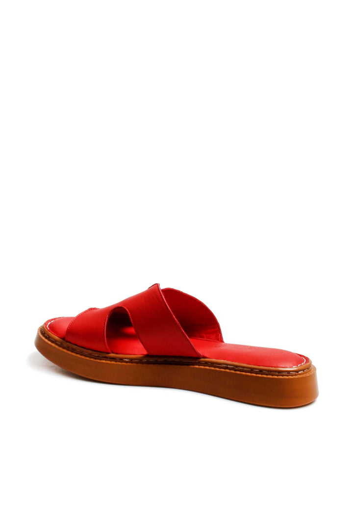 FST Genuine Leather Women's Flat Slippers 621ZA858 Red - Baldwin Park