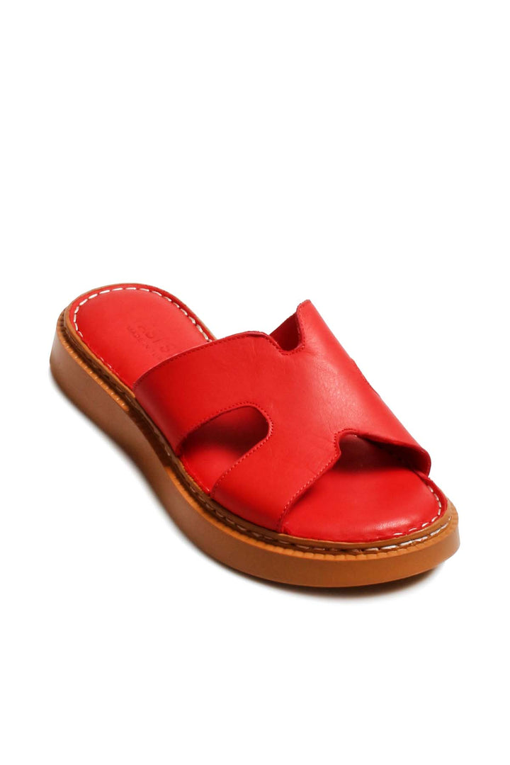 FST Genuine Leather Women's Flat Slippers 621ZA858 Red - Baldwin Park