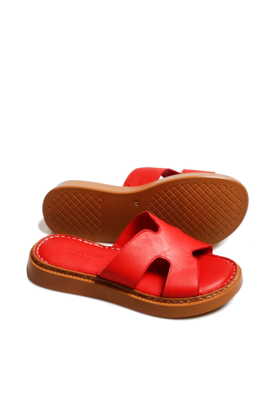 FST Genuine Leather Women's Flat Slippers 621ZA858 Red - Baldwin Park