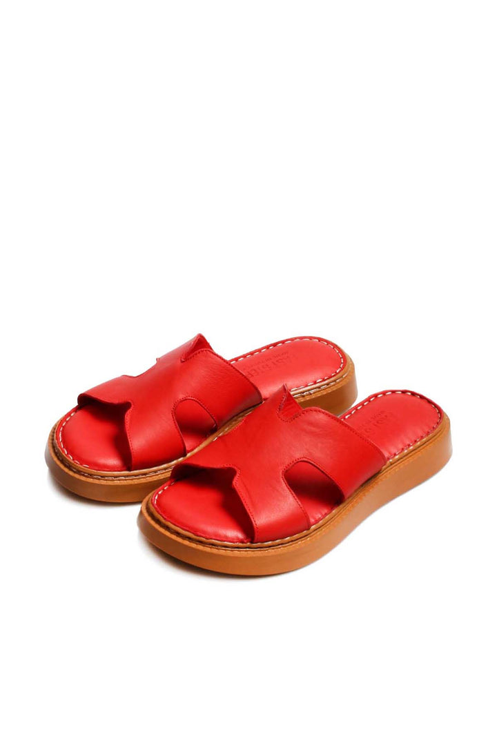 FST Genuine Leather Women's Flat Slippers 621ZA858 Red - Baldwin Park