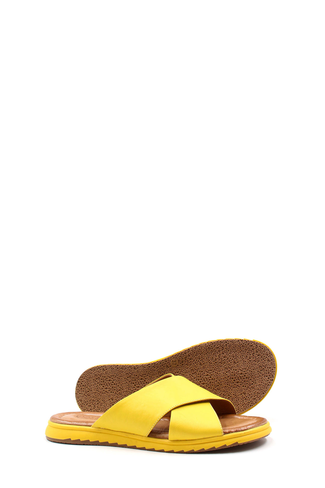 FST Genuine Leather Women's Flat Slippers 657ZA2444 Yellow - Chorley