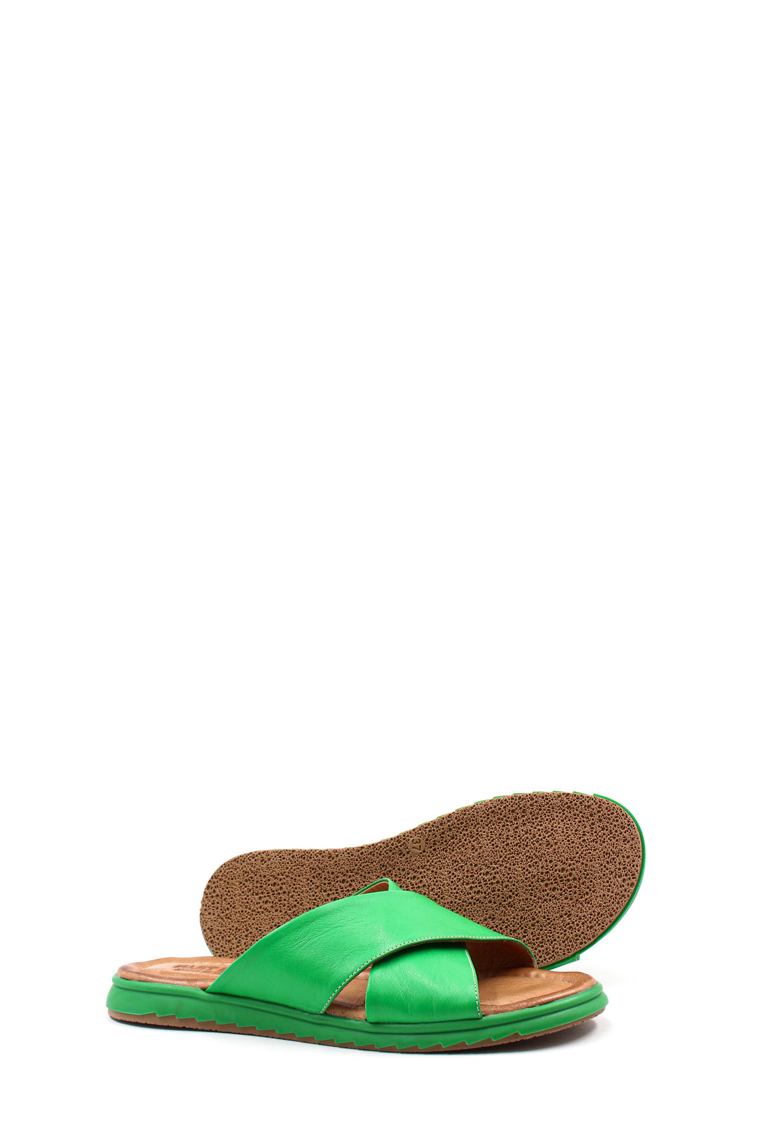 FST Genuine Leather Women's Flat Slippers 657ZA2444 Green - Lawton