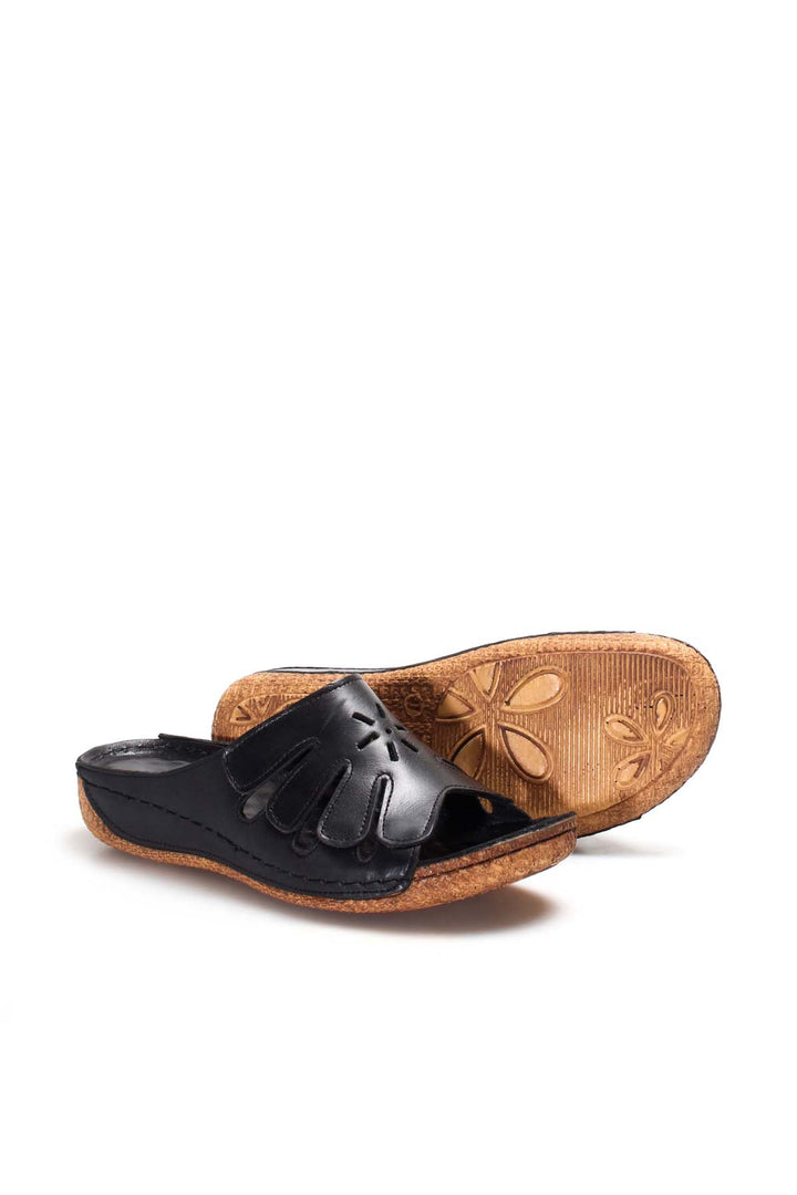 FST Genuine Leather Women's Flat Slippers 763ZA03 Black - Huehuetoca