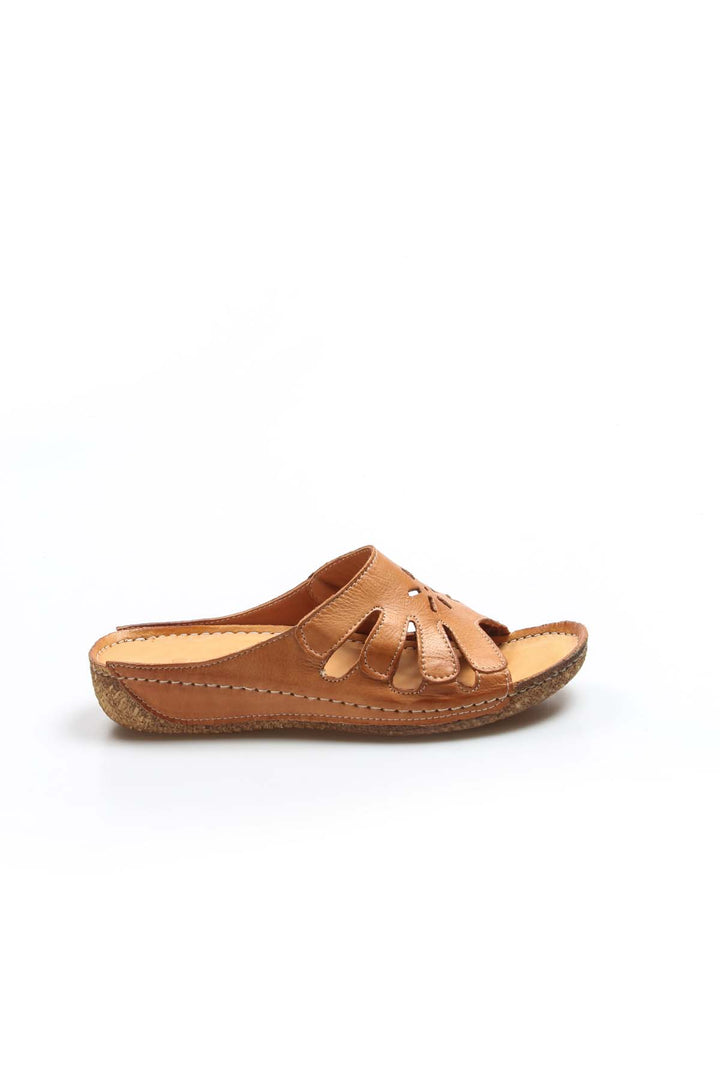 FST Genuine Leather Women's Flat Slippers 763ZA03 Brown - San Marcos