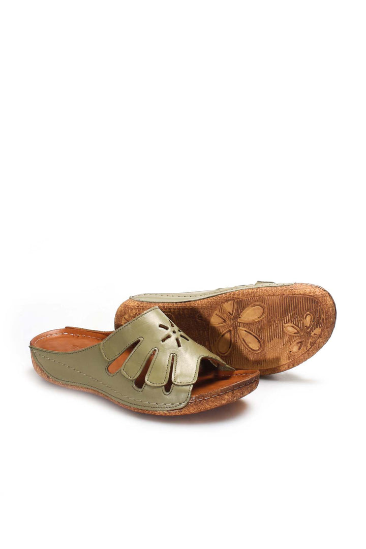 FST Genuine Leather Women's Flat Slippers 763ZA03 Avocado - Aranjuez