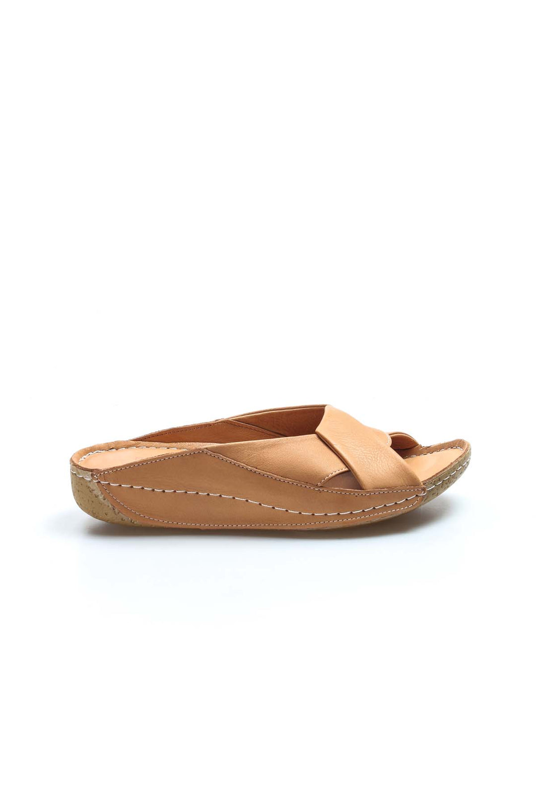 FST Genuine Leather Women's Flat Slippers 864ZA600 Brown - Washington