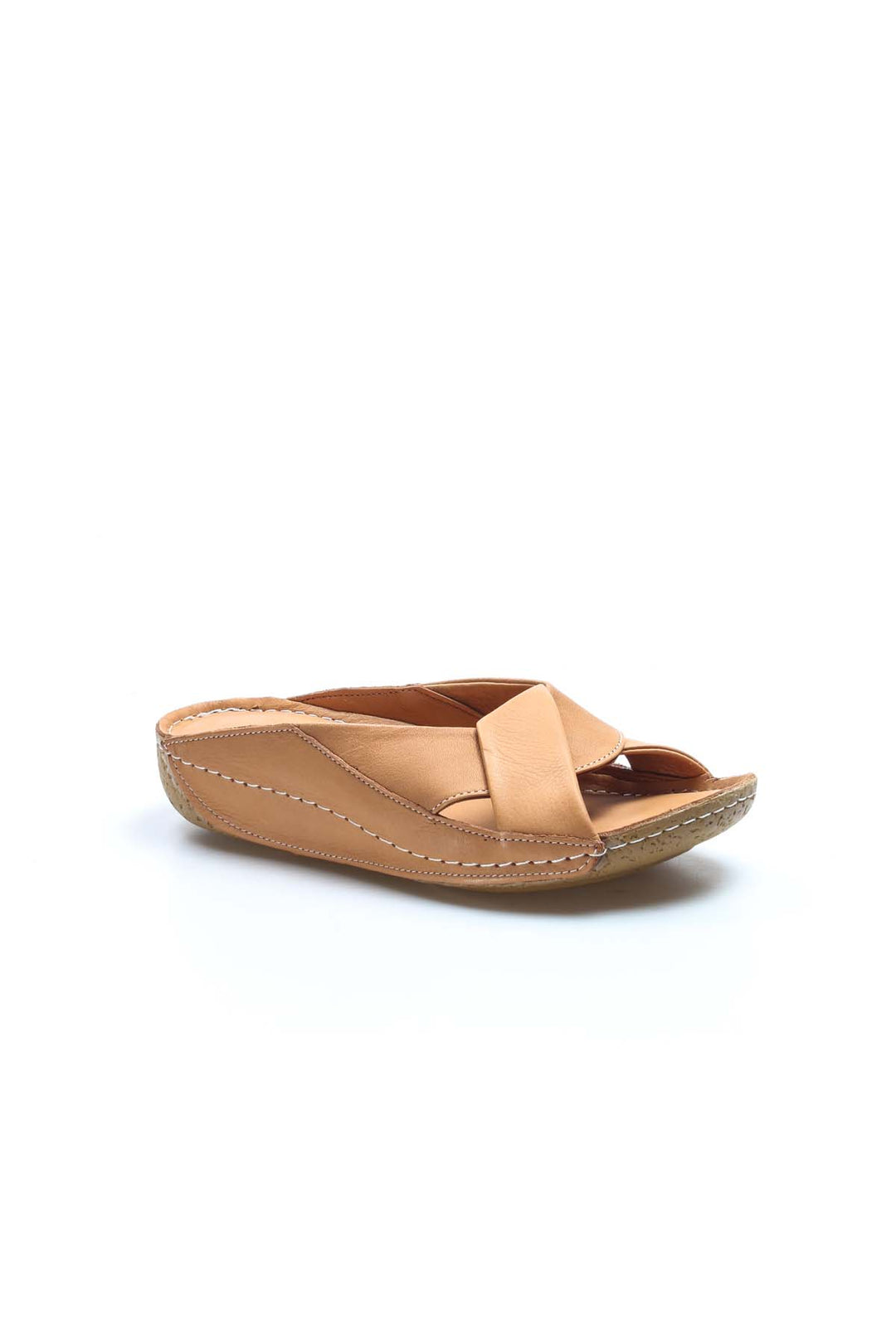 FST Genuine Leather Women's Flat Slippers 864ZA600 Brown - Washington