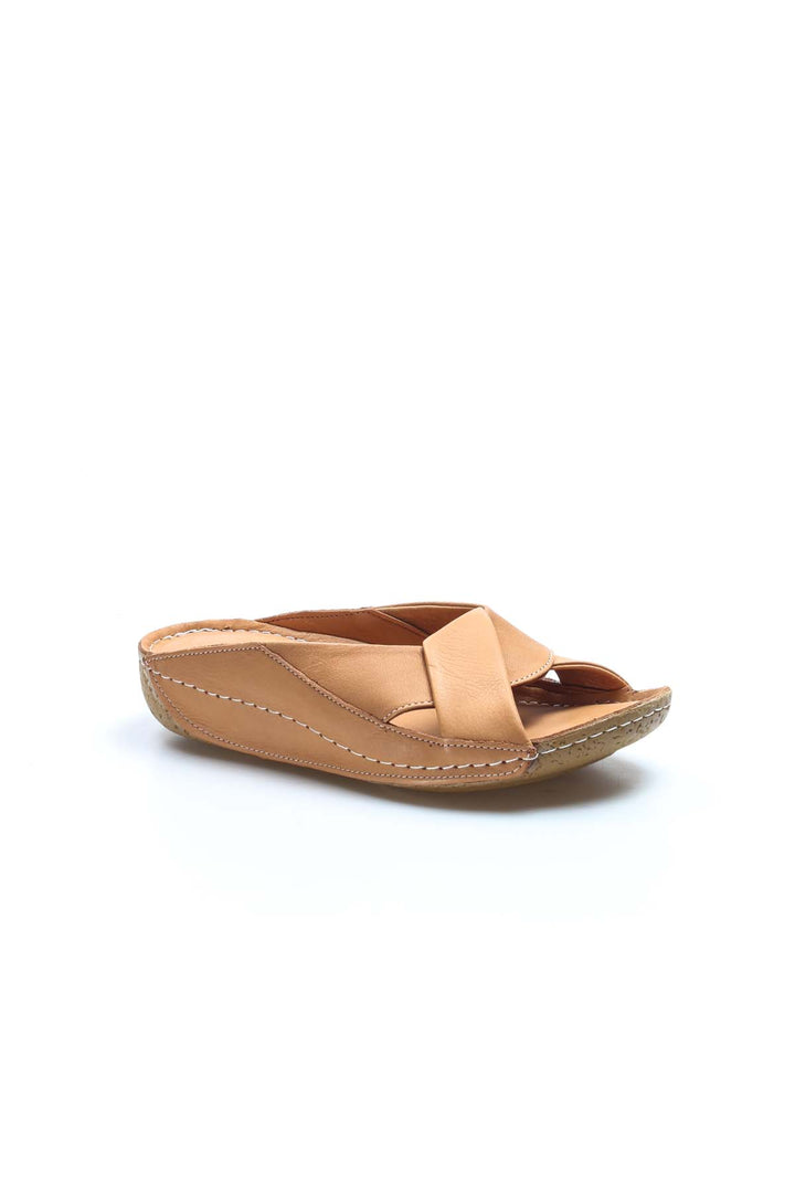 FST Genuine Leather Women's Flat Slippers 864ZA600 Brown - Washington