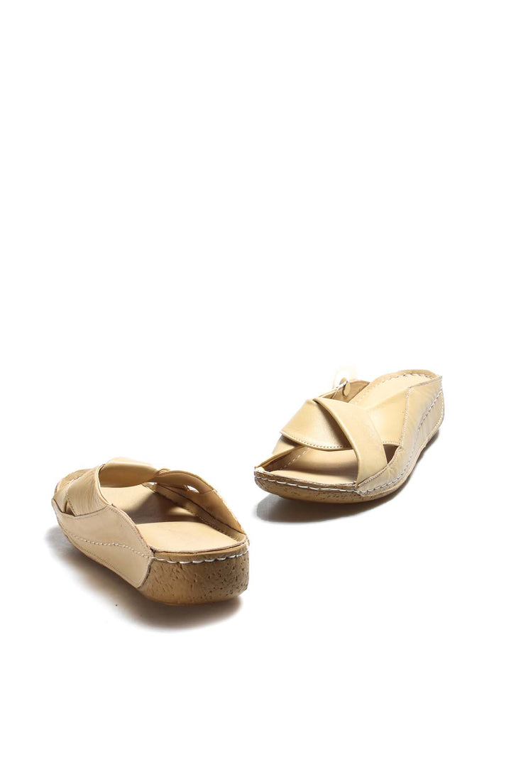 FST Genuine Leather Women's Flat Slippers 864ZA600 Beige - North Vancouver