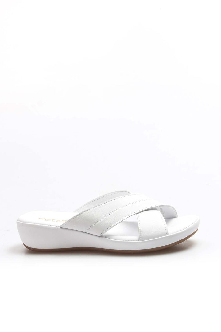 FST Genuine Leather Women's Flat Slippers 864ZAR03 White - Morristown