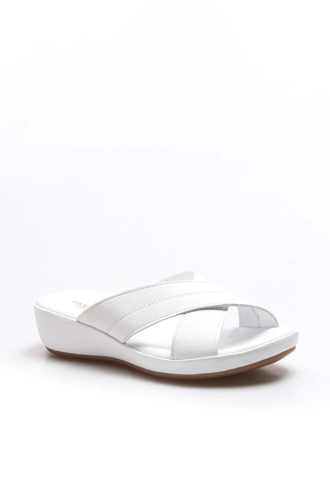 FST Genuine Leather Women's Flat Slippers 864ZAR03 White - Morristown