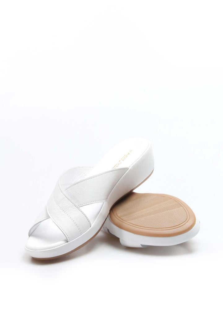 FST Genuine Leather Women's Flat Slippers 864ZAR03 White - Morristown