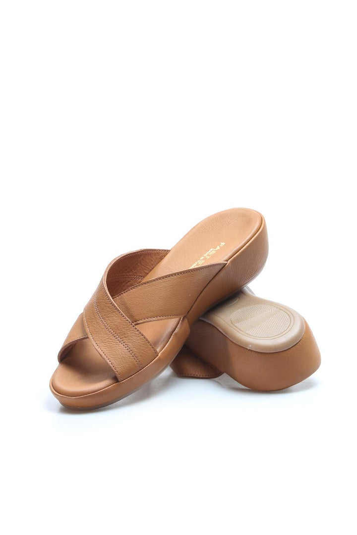 FST Genuine Leather Women's Flat Slippers 864ZAR03 Tan - Niagara Falls