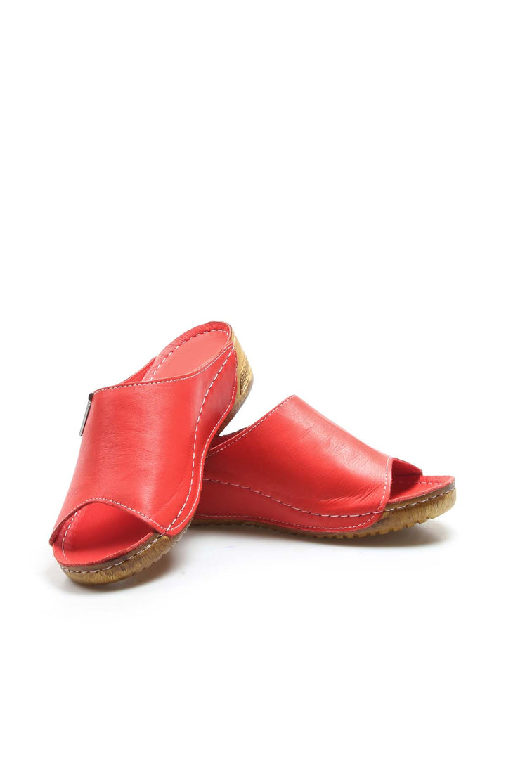 FST Genuine Leather Women's Flat Slippers 972ZA211 Red - Lynwood