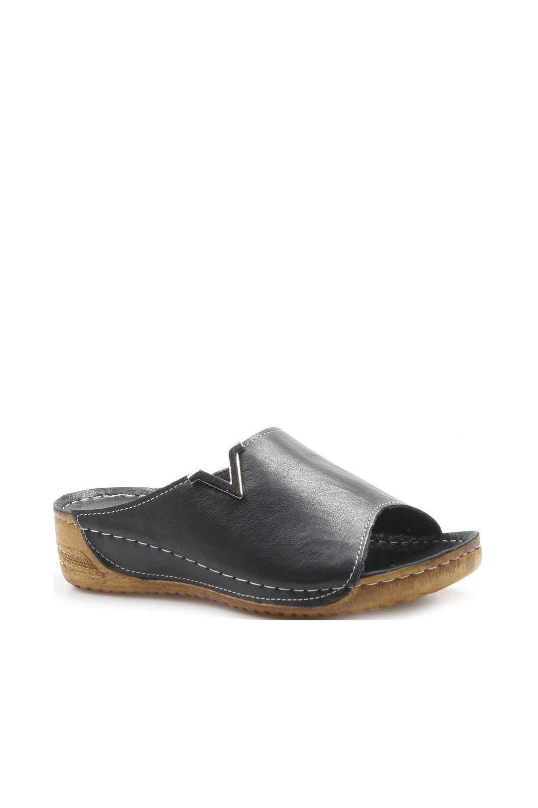 FST Genuine Leather Women's Flat Slippers 972ZA211 Black - Moorhead