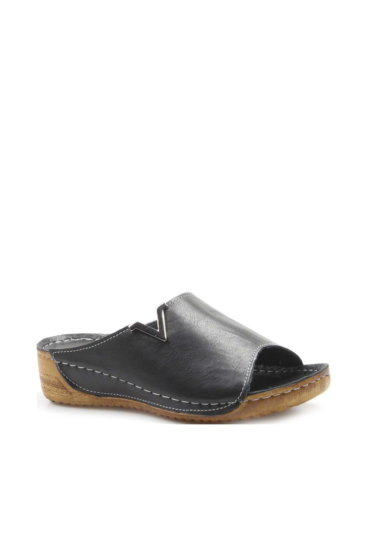 FST Genuine Leather Women's Flat Slippers 972ZA211 Black - Moorhead