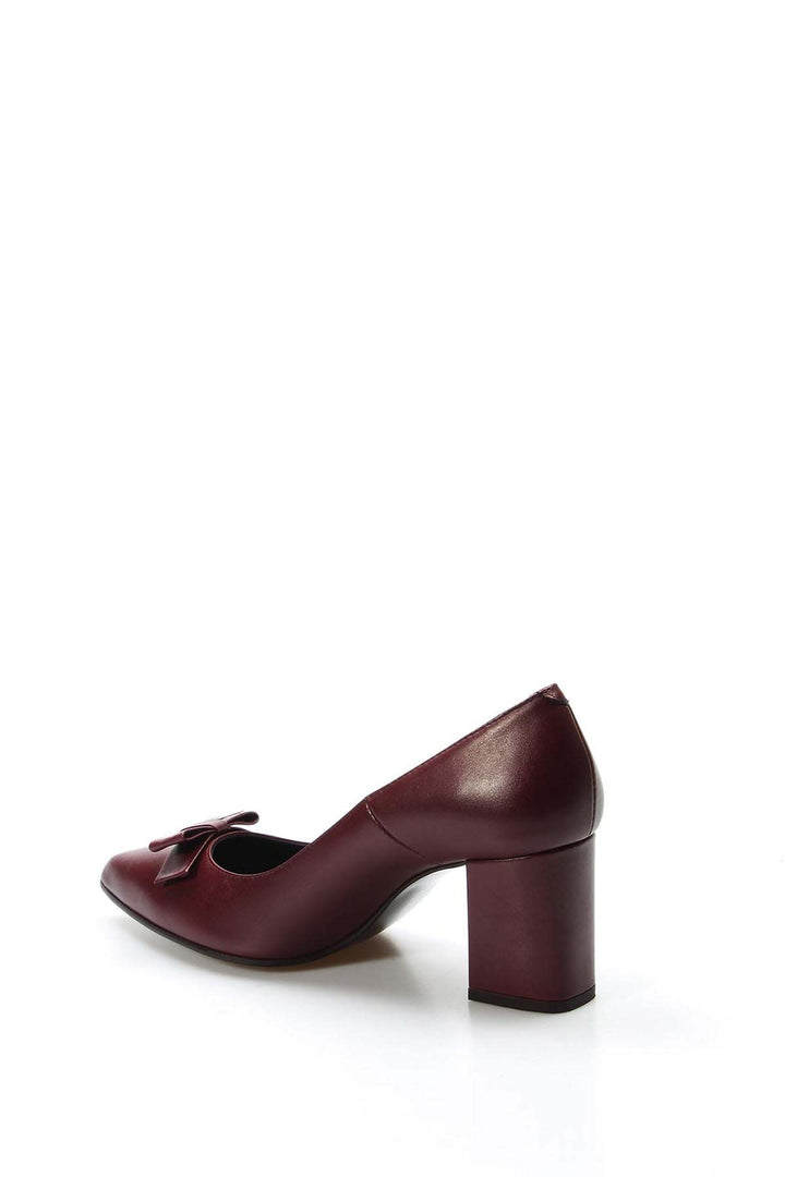 FST Genuine Leather Women's Thick Heeled Shoes 019ZA8069 Burgundy - Winter Haven