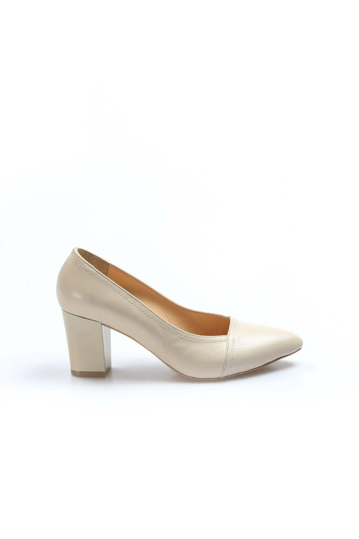 FST Genuine Leather Women's Chunky Heel Shoes 064ZA795 Beige - Lincoln Park