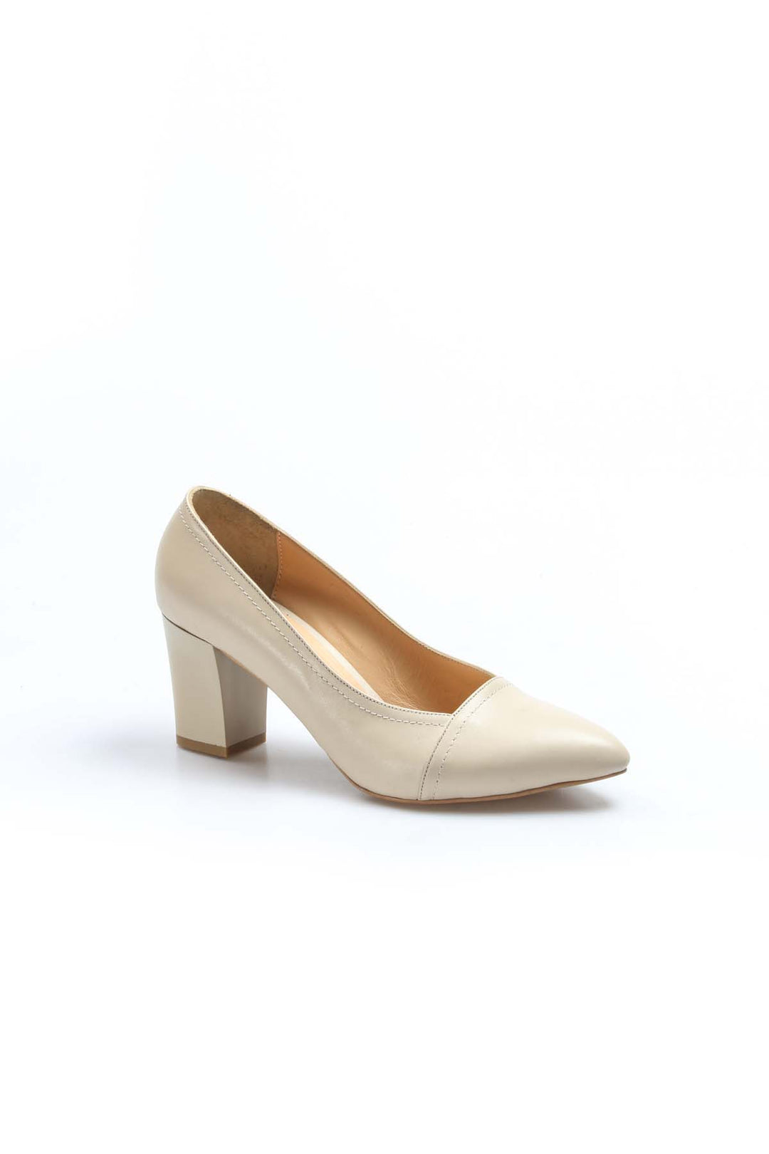 FST Genuine Leather Women's Chunky Heel Shoes 064ZA795 Beige - Lincoln Park