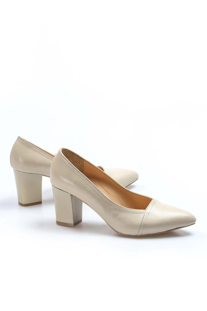 FST Genuine Leather Women's Chunky Heel Shoes 064ZA795 Beige - Lincoln Park