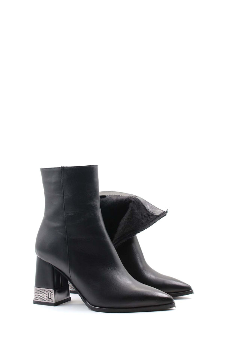 FST Genuine Leather Women's Chunky Heel Boot 010SZA7861 Black - Rho