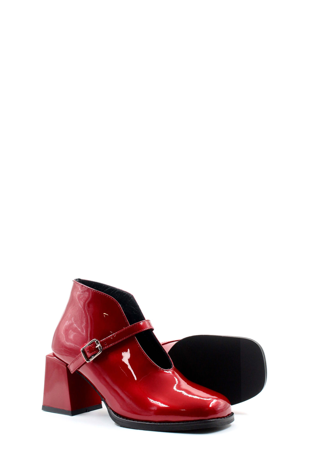 FST Genuine Leather Women's Chunky Heel Boot 064SZA230 Red Patent - Agía Paraskeví