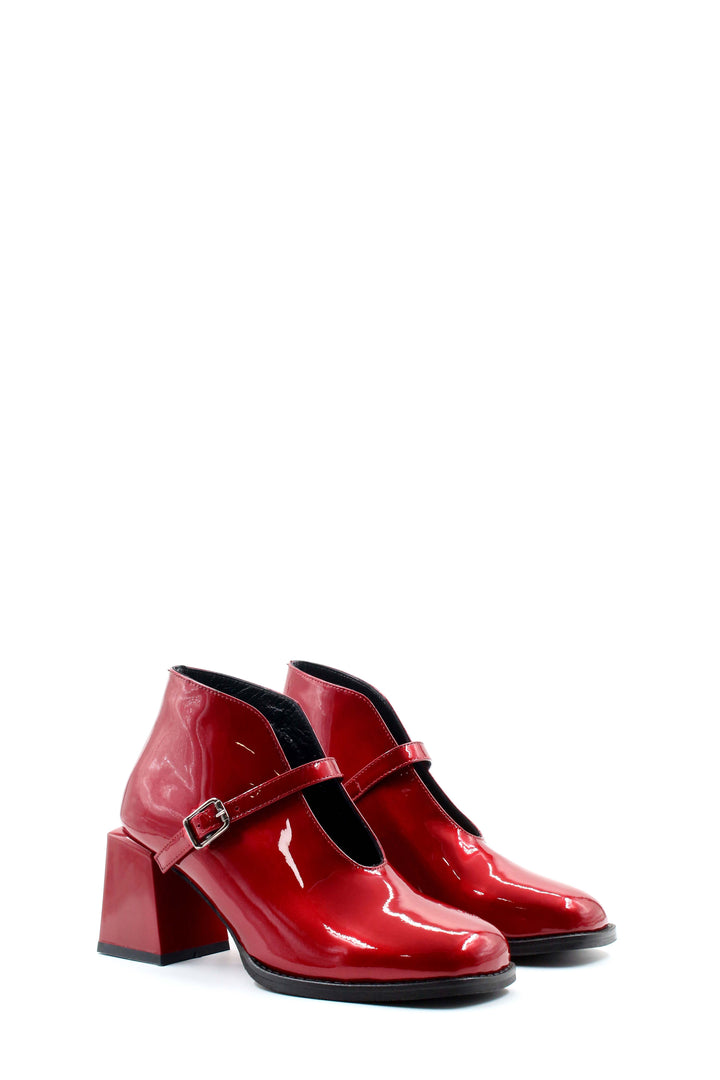 FST Genuine Leather Women's Chunky Heel Boot 064SZA230 Red Patent - Agía Paraskeví