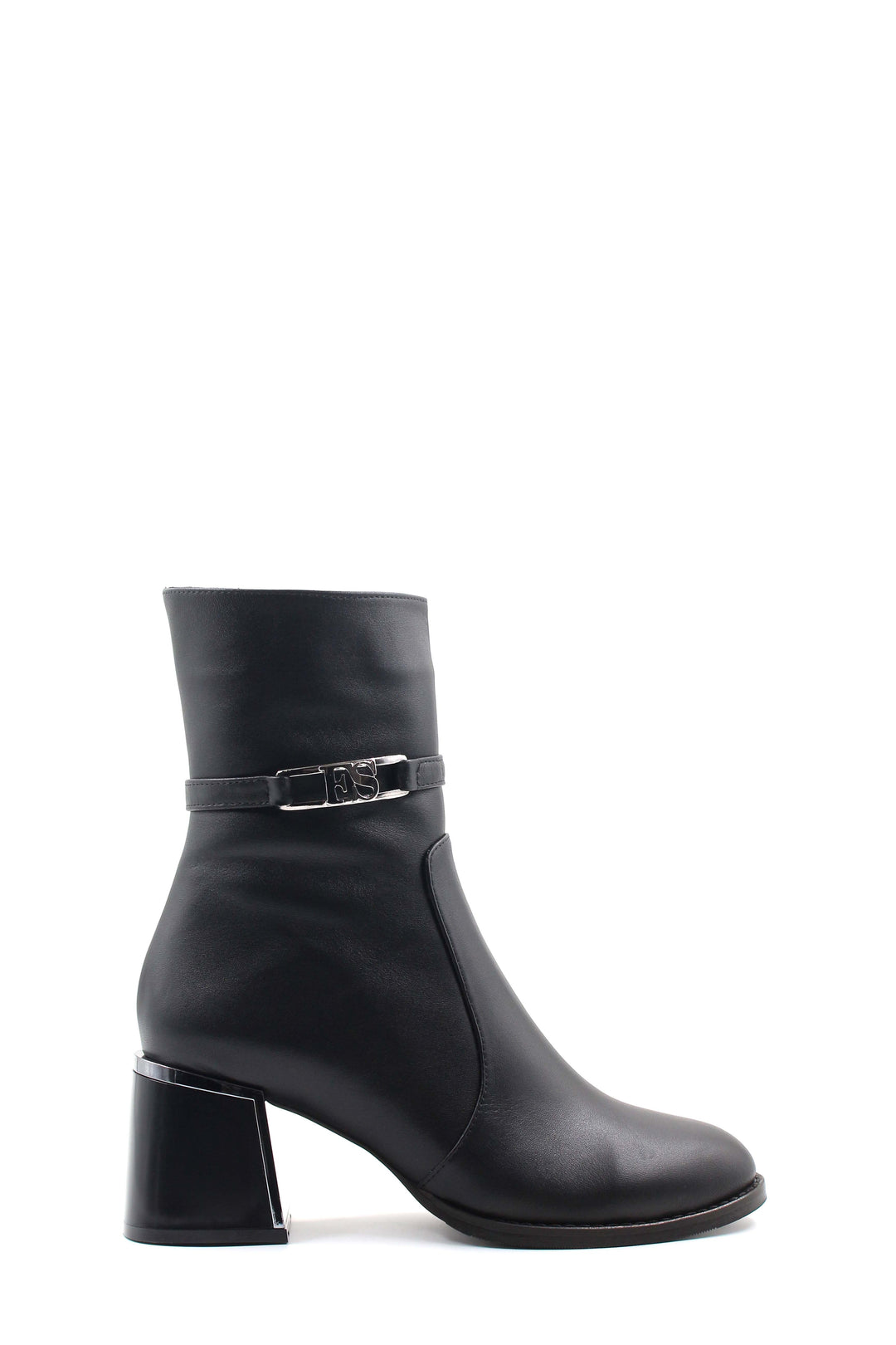 FST Genuine Leather Women's Thick Heeled Boot 064SZA260 Black - Mansfield