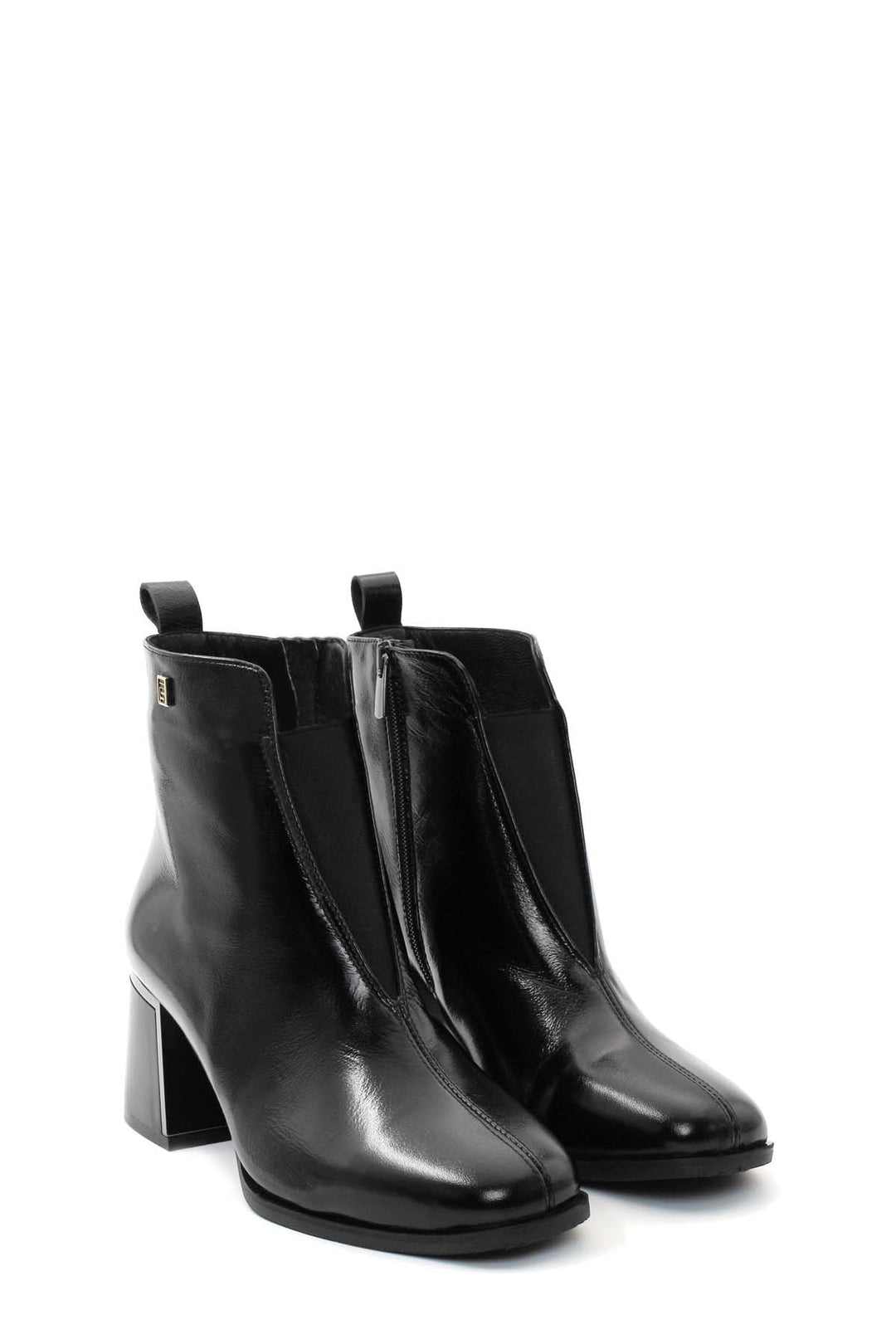 FST Genuine Leather Women's Chunky Heel Boot 064SZA263 Black Wrinkled - Saguenay