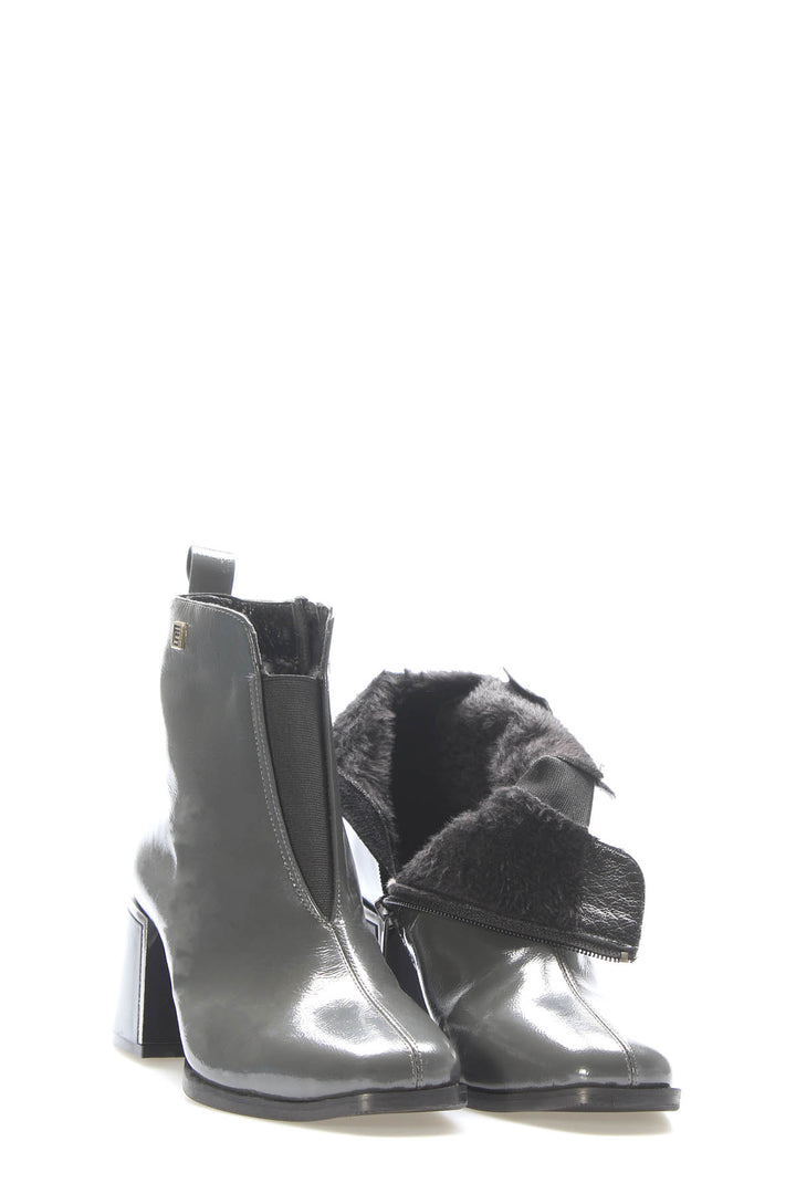 FST Genuine Leather Women's Chunky Heel Boot 064SZA263 Gray Patent - Figueras