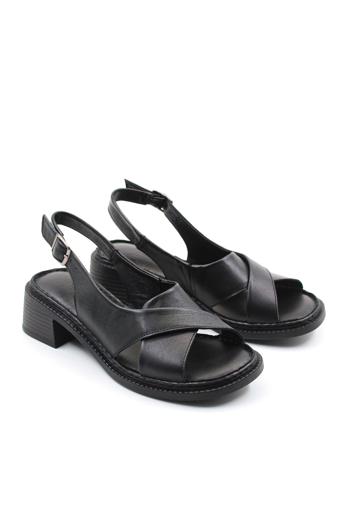 FST Genuine Leather Women's Classic Sandal 621ZA916 Black - Houten