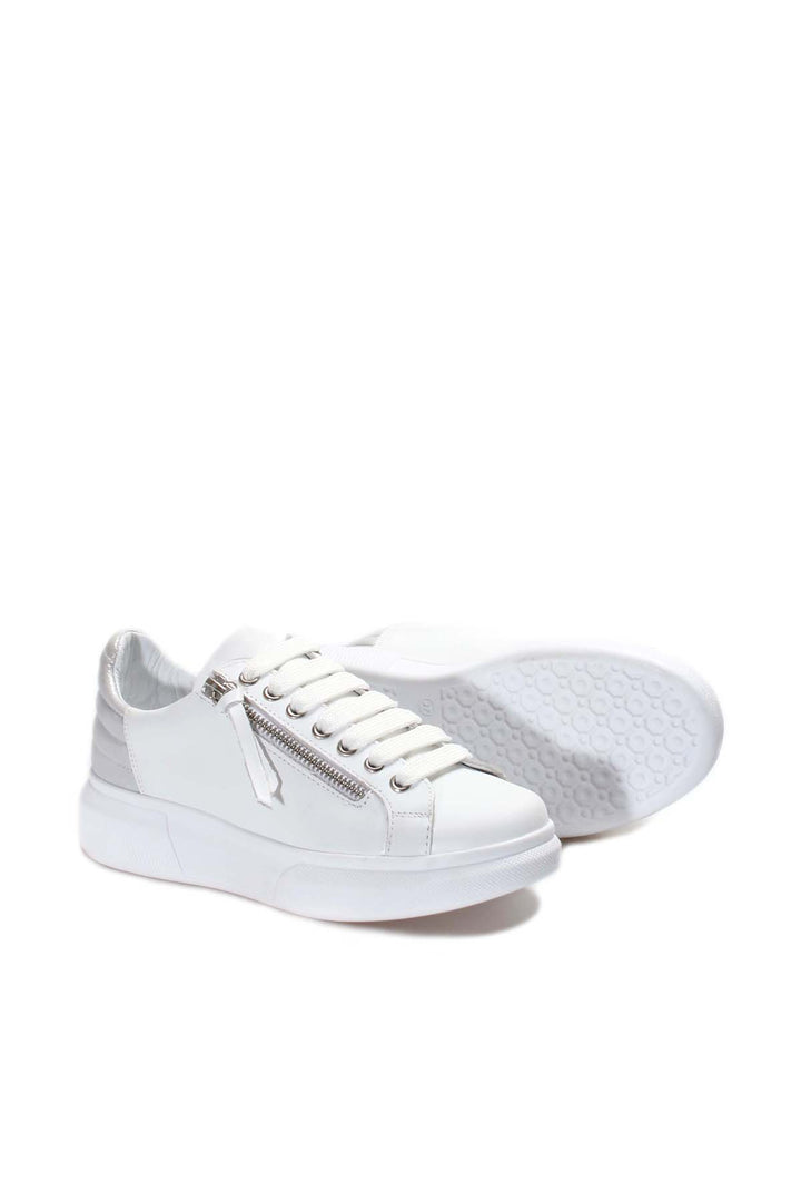 FST Genuine Leather Women's Sneakers 846ZA03 White Silver - Royal Palm Beach