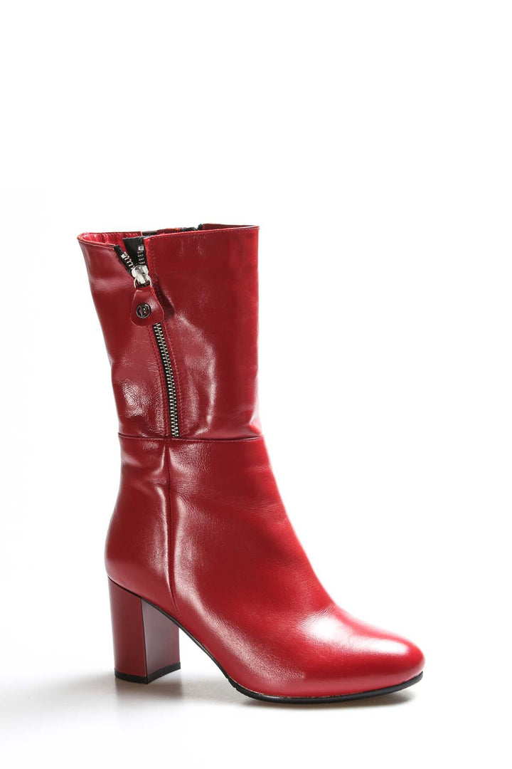 FST Genuine Leather Women's High Heel Boots 064SZA531 Red - Fürth