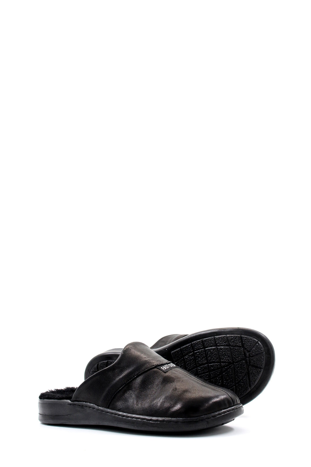 FST Genuine Leather Fur-lined Men's Slippers 733MA0025 Black - Kearns