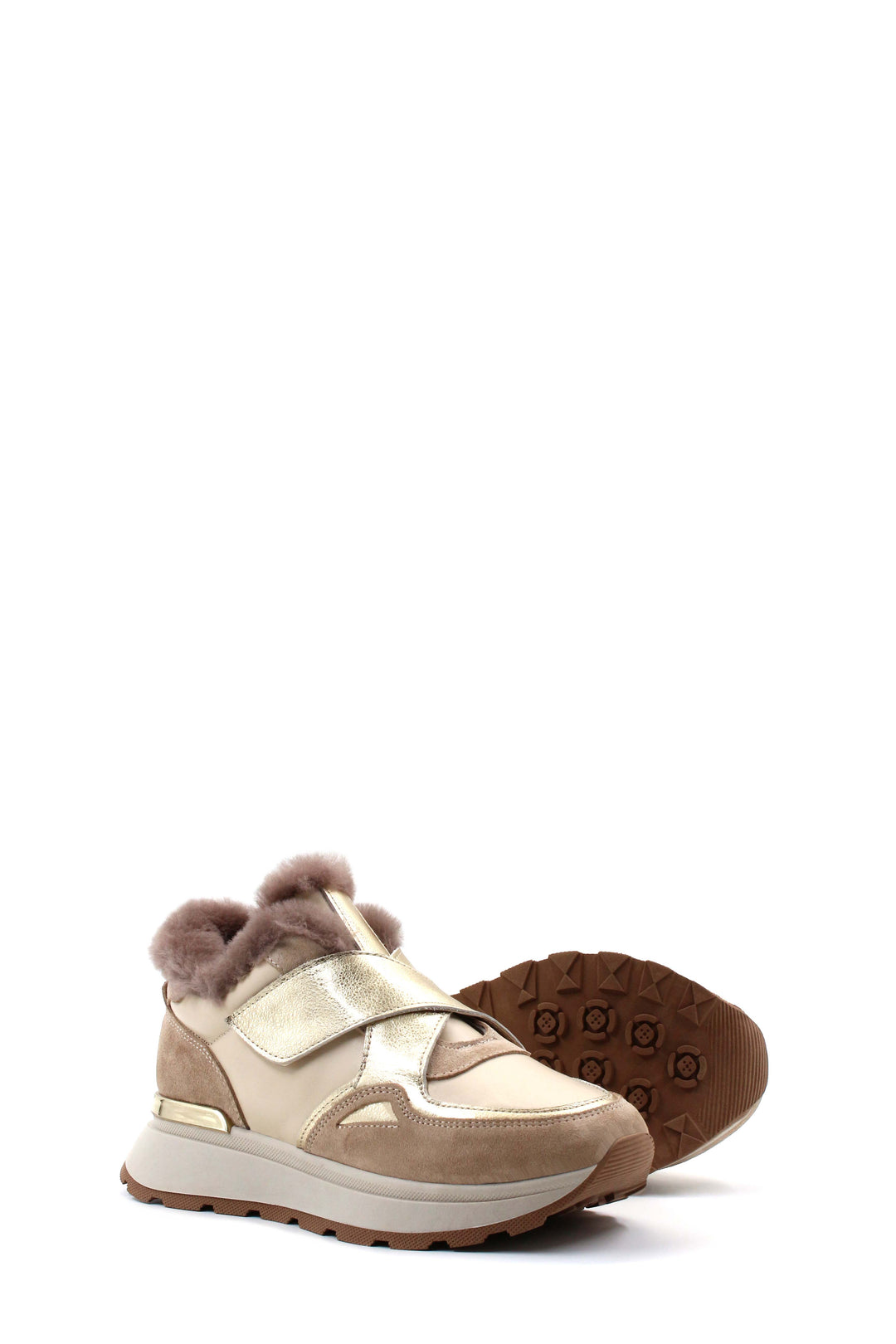 FST Genuine Leather Fur-lined Women's Casual Shoes 757KZA24056 Beige Gold - Cuautla