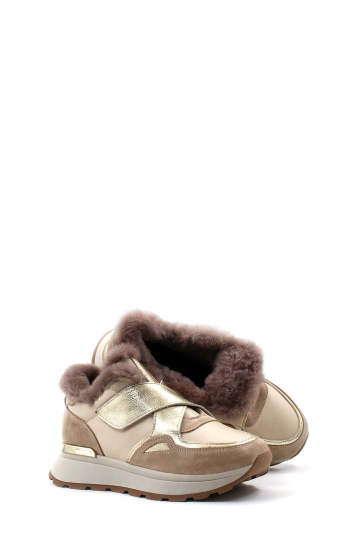 FST Genuine Leather Fur-lined Women's Casual Shoes 757KZA24056 Beige Gold - Cuautla