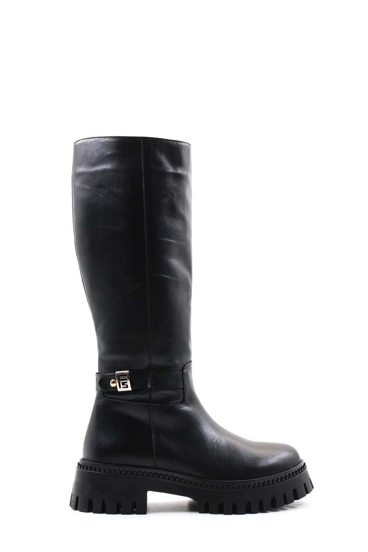 FST Genuine Leather Fur-Lined Women's Knee-High Boots 010KZA8501 Black - Harrow