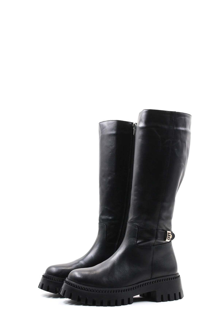 FST Genuine Leather Fur-Lined Women's Knee-High Boots 010KZA8501 Black - Harrow