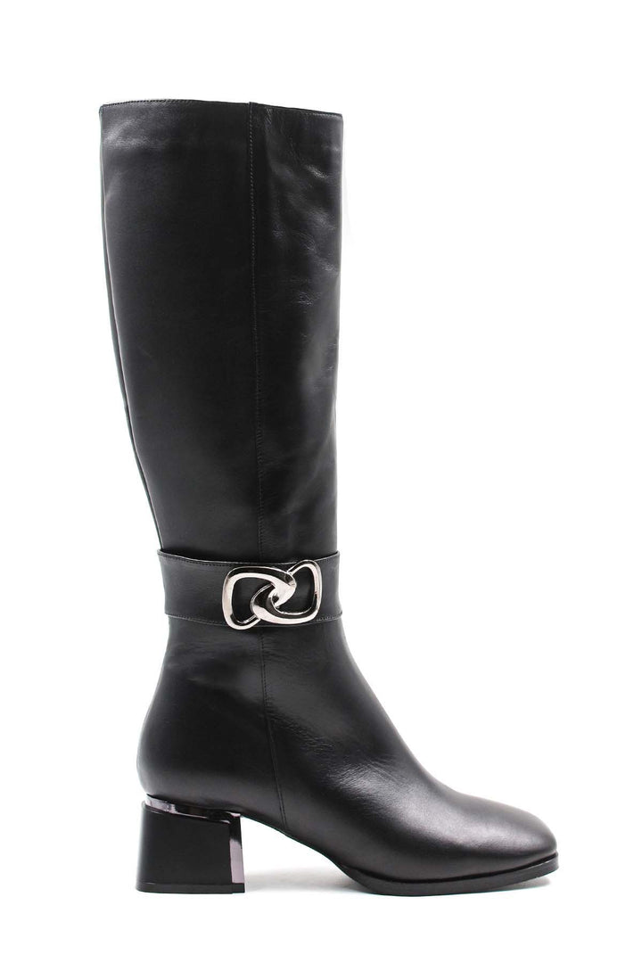 FST Genuine Leather Fur-Lined Women's Knee-High Boots 010YZA8118 Black - Águeda