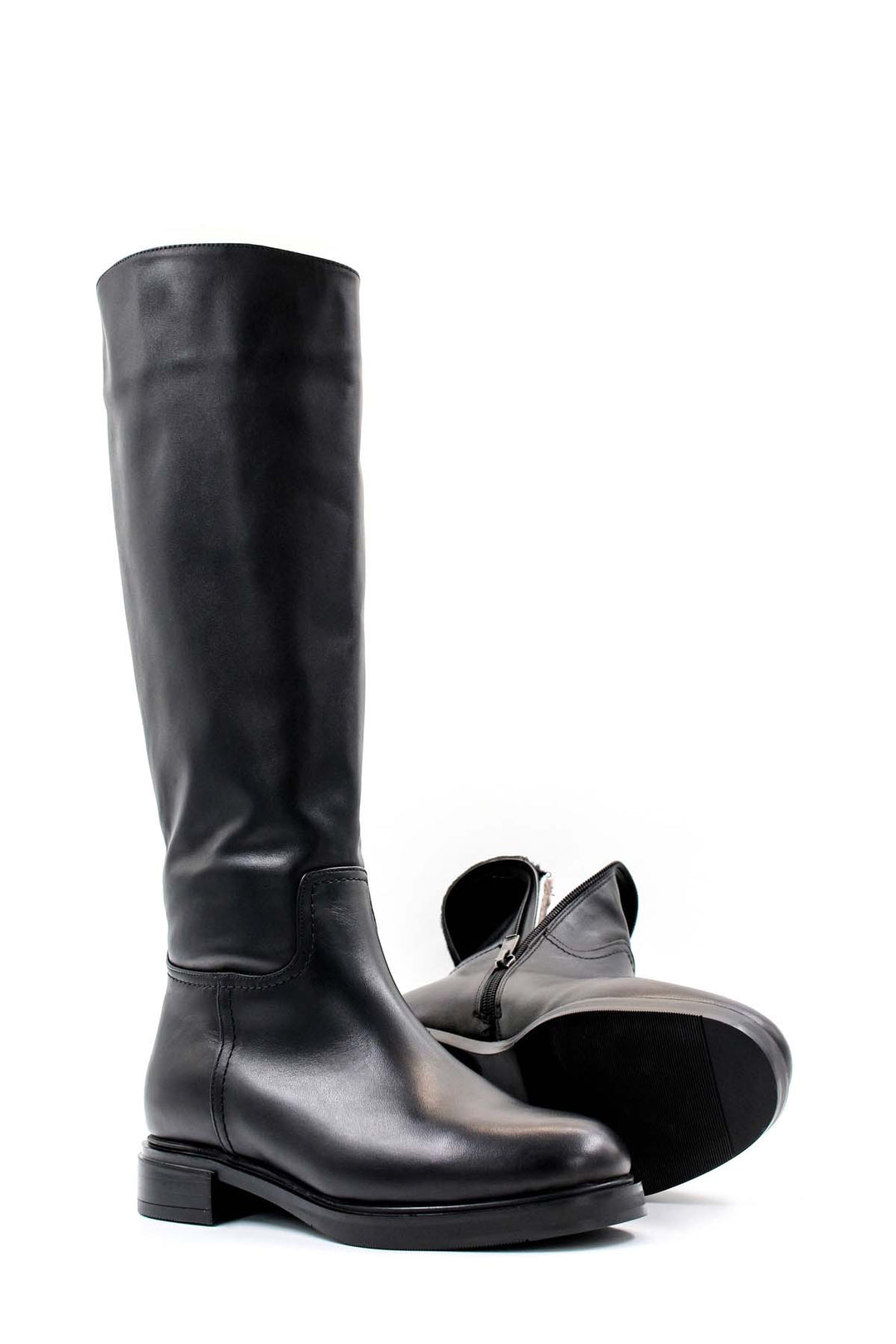 FST Genuine Leather Fur-Lined Women's Knee-High Boots 010YZA8179 Black - Lake Elsinore