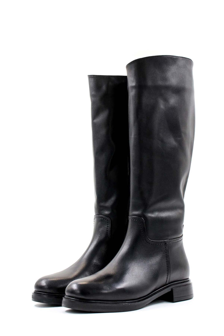 FST Genuine Leather Fur-Lined Women's Knee-High Boots 010YZA8179 Black - Lake Elsinore