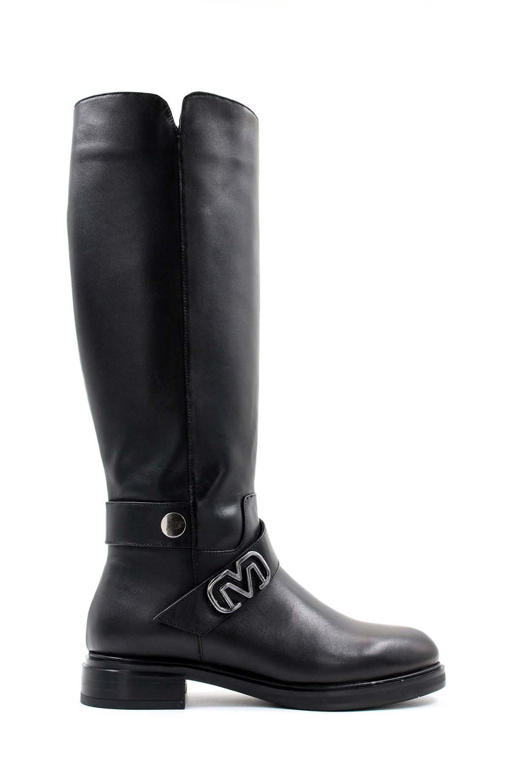 FST Genuine Leather Fur-Lined Women's Knee-High Boots 010YZA8390 Black - Redcar