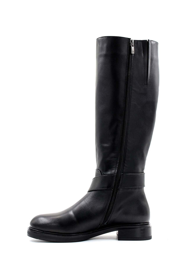 FST Genuine Leather Fur-Lined Women's Knee-High Boots 010YZA8390 Black - Redcar