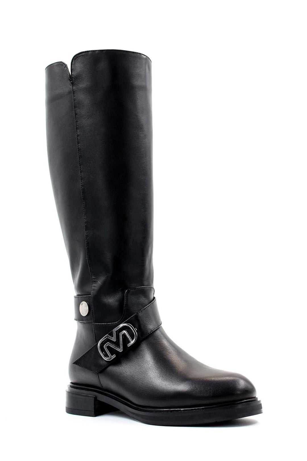 FST Genuine Leather Fur-Lined Women's Knee-High Boots 010YZA8390 Black - Redcar