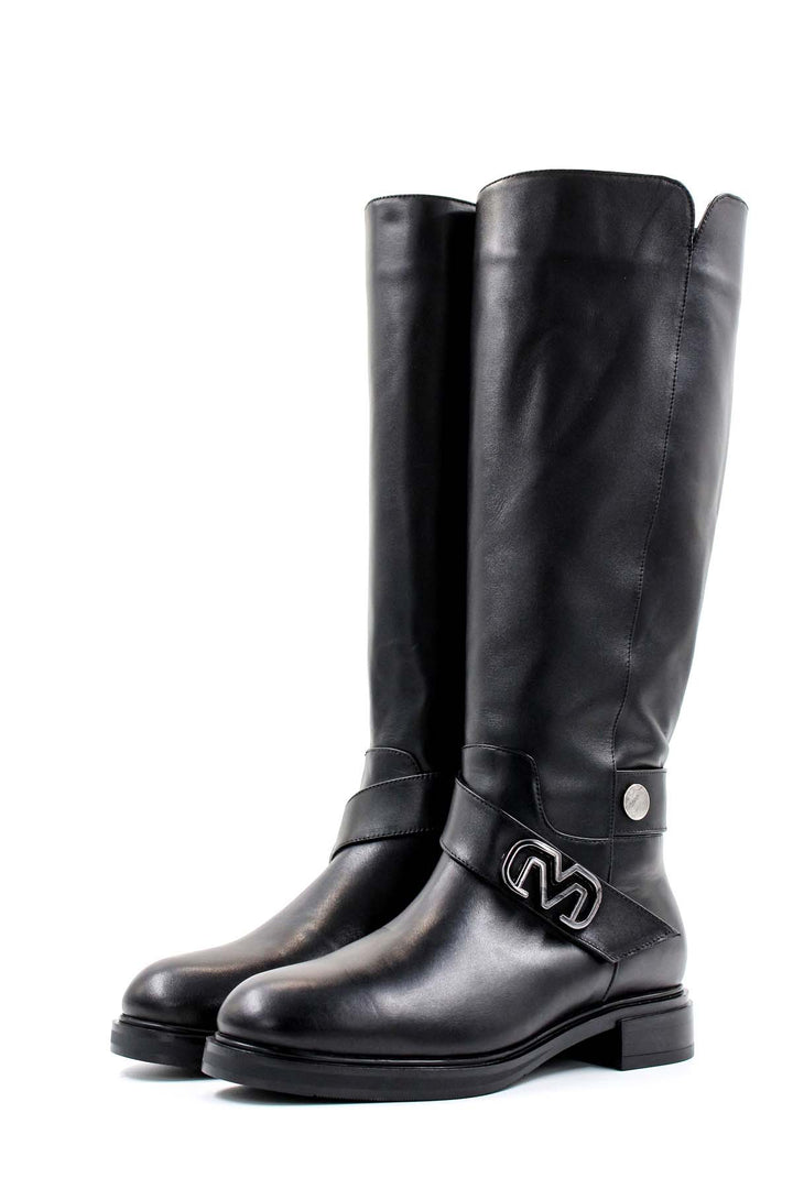 FST Genuine Leather Fur-Lined Women's Knee-High Boots 010YZA8390 Black - Redcar