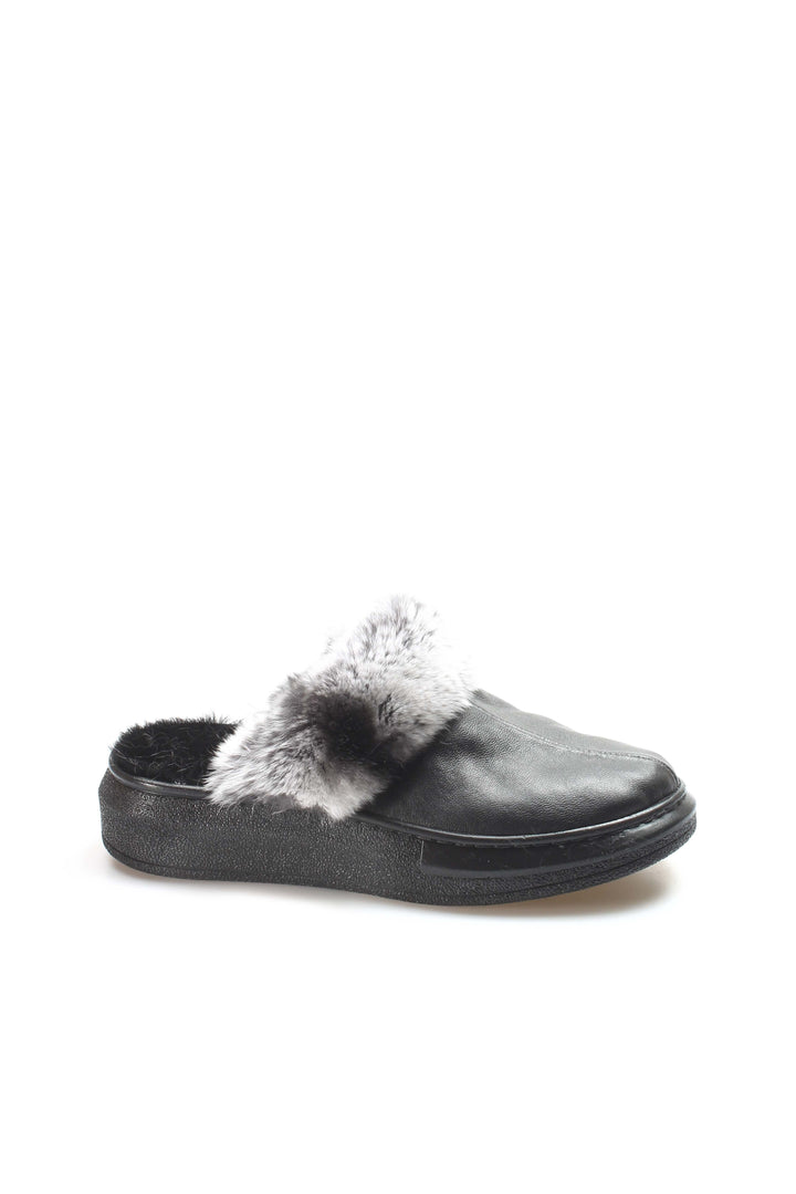 FST Genuine Leather Fur-lined Women's House Slippers 733ZA001 Black - Chystiakove